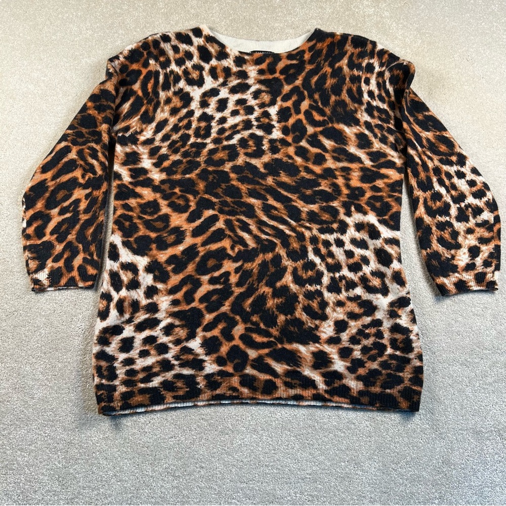 Talbots Cashmere Sweater Animal Print 3 Quarter Sleeve‎ Leopard Brown women's MP